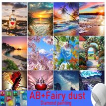 Landschaft 5D 120 Farben AB Fee Staub Diamant Malerei Küste Strand Sonnenuntergang Mosaik Kits Vollquadrat Rund Stickerei DIY Geschenk