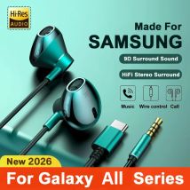 Cuffie per Samsung con Bassi HiFi, Controllo Volume e Microfono, USB Type-C e Jack da 3,5mm, Auricolari Cablati per Galaxy S25 S24 S23 S22 Ultra