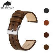 BISONSTRAP Leather Watch Band,18mm 20mm 22mm Men 's Watch Strap,Quick Release watch accessories Silver Steel Buckle