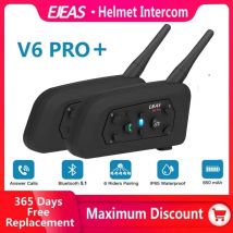 EJEAS V6 PRO + motocyklowy zestaw słuchawkowy Bluetooth do kasku domofon 850mAh komunikator MOTO 800m domofon dla 6 zawodników IP65 wodoodporny