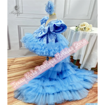 Abito da spettacolo per ragazza di lusso leggero Fiore blu Bambini Matrimonio Sera Compleanno Danza di fascia alta Personalizzato per bambini