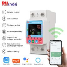 RMshebei Tuya Smart WiFi Circuit Breaker 220V 2P 63A Remote Control Auto Reclosing Over-Voltage Overload Leakage Protection