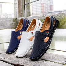 Neue Sommer atmungsaktive Lederschuhe Männer lässige Slipper Marken design hand gefertigte Männer Wohnungen weiche Leder Mokassins Boots schuhe