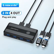 Lemorele KVM USB-Switch-Adapter, USB-Hub, Dockingstation, USB 3.0, 4 Anschlüsse, Typ C, HUB, Hochgeschwindigkeitsdaten, 2 Eingänge, 4 Ausgänge