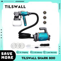 Pulverizador de pintura Tilswall Shark de 800 W con manguera de aire de 2,5 m/8,2 pies, 3 tamaños de boquillas, 3 patrones de pulverización, diseño flexible de velocidad máxima de 1200 ml/min