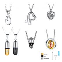 U7 Stainless Steel Urn Necklaces Cremation Jewelry for Ashes of Love Ones Essential Oil Hair Skull Heart Infinity Bottle Case