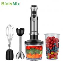Il frullatore a immersione BioloMix 4 in 1 ad alta potenza da 1200 W include lame per ghiaccio in acciaio inossidabile con tazza per tritatutto e frullato