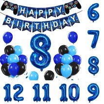 Gamepad-Luftballons, Spiel auf mit blauer Ziffern, Zahlenballon, Kindergeburtstag, Party-Dekoration, Spielthema, Partyzubehör