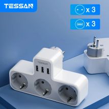 TESSAN EU-Steckdosenleiste mit 3 AC-Steckdosen und 3 USB-Anschlüssen, Mehrfachsteckdosenadapter, Überlastschutz für das Heimbüro