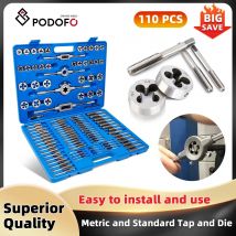 Podofo 110 pezzi Tap and Die metrico e Standard Tap and Die Bearing acciaio titanio Tools Set T-tap Wrench i supporti rubinetti conici