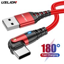 USLION Czerwony kabel typu C 180 Obrót 3A Przewód szybkiego ładowania do telefonu komórkowego