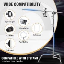 Supporto a C Kit in acciaio inossidabile Supporto per luce con borsa da neve Accessori per studio fotografico Asta di prolunga Braccio a croce con braccio esteso da 2,49 M