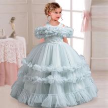 Neues elegantes Kleid für Mädchen, Blumenhochzeit, Hochzeit, langer bestickter Panto-Rock, 4–12 Jahre altes Klavier-Performance-Mädchenkleid