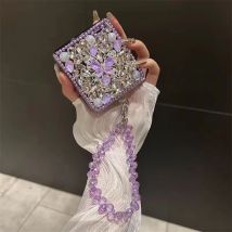 Cute Stone Crystal Pearl Elegant Butterfly Diamond Wrist Phone Case Cover For Samsung Galaxy  Z Flip 3 4 5 6 7 ZFLIP6