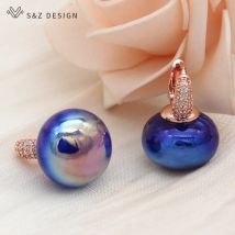 S&Z DESIGN Neue Mode Bunte Perlen Baumeln Ohrringe Für Frauen Hochzeit 585 Rose Gold Farbe Schmuck Zirkonia Eardrop