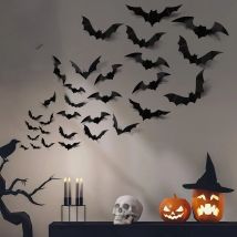 Halloween-Halloween-Dekorationen mit schwarzer Fledermaus – gruselige dekorative Requisiten für Barzimmer, Wandaufkleber – perfekt für Halloween-Partys