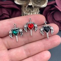 8pcs Goth Punk Heart Shaped Wings Charm Peach Heart Crystal Sword Charms Pendants Fit Jewelry Making DIY Jewelry Findings