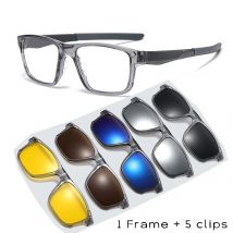 Polarisierte Brillen-PC-Rahmen mit 5 Clips auf Sonnenbrillen für Herren, magnetische Sonnenbrillen-Optiker-Glasrahmen für Myopie-Brillen F3312