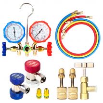 Neues Klimaanlagen-Manometer mit Schlauch und Haken, 4-Wege-AC-Diagnoseverteiler-Messgerät-Set für Freon für R22 R410A R134a R404