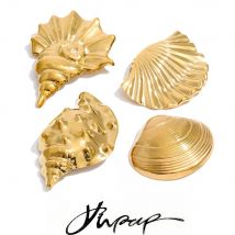 Yhpup Ocean Style Stainless Steel Conch Shell Brooch Pin for Women Men Unisex Clothing Accessories Trendy Attractive Jewelry