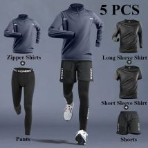 Schnell trocknendes Sport-Set für Herren, 1–5 Stück, Frühling, Leichtathletik, Reißverschluss, Training, Laufen, Fitness, Langarm-Shirts, Radfahren, Fitnessstudio, Trainingsanzug