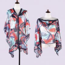 Sommer Damen dünne Sonnenschutzkleidung geometrischer Druck Chiffon Schal Perlenknopf Strandtuch