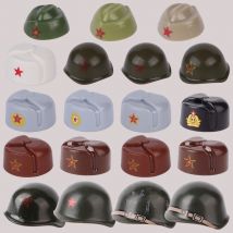 MOC WW2 Militär Armee Sowjetischen Soldat Figuren Helm Kappe Zubehör Bausteine Krieger Infanterie Kopfbedeckung Ziegel Spielzeug Geschenke