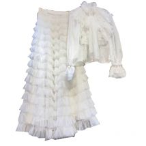 In the autumn of 2025, the new ruffled long-sleeved chiffon shirt+fluffy gauze cake skirt fashion two-piece women's suit.