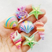 10 Stück neue süße Harz-Cartoon-Muschel, Seestern-Serie, flache Rückseite, Scrapbooking, DIY-Schmuck, Handwerk, Dekoration, Zubehör