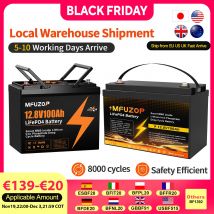 Batteria al litio LiFePO4 MFUZOP 12V 100Ah con 100A BMS perfetta per camper, carrello da golf, sistema di energia solare, motore da traina, barca, solare