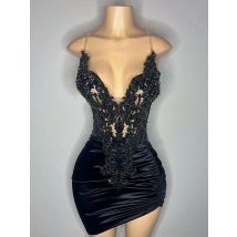 Real Sample V-neck Beaded Embroidery Women Birthday Party Gowns Black African Girls Short Mini Prom Dresses 2025