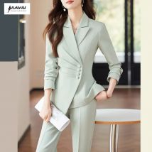 NAVIU Grün Casual Pendeln Büro Hosen Set Neue Mode Elegante Langarm Single Button Schlanke Frauen Zwei Stück Blazer und Hose