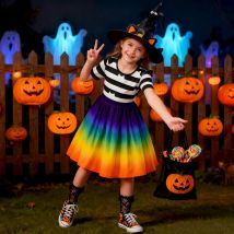 Puppenhaus Halloween Kostüm Mädchen Regenbogen Katze Druck Prinzessin Kleid für Kinder Geburtstag Outfit Karneval Dress Up Party Geschenke