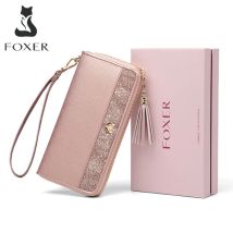 FOXER Portafoglio lungo da donna in pelle crosta glitterata con porta carte di lusso da polso, regalo femminile, elegante borsa da donna, pochette per telefono