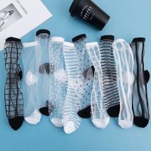 Polka Dot Socken Frauen Durchsichtige Transparente Kristall Seidensocken Sommer Ultradünne Atmungsaktive Mädchen Kawaii Niedliche Nylon Lange Socken
