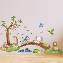 Cartoon Animal Elephant Zebra Giraffe Bridge Wall Sticker Waterproof PVC Children's Room   Kindergarten Home Decoration
