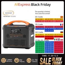 NEWSMY S1210 1200W 1102.5Wh Stazione di alimentazione portatile LiFeMnPo4 Batteria, ricarica rapida 1.2H, uscita PD100W Onda sinusoidale pura 230V/1200W