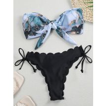 Sexy Scalloped Marble Print Bikini Women Bandeau Swimwear Female Swimsuit Two-pieces Bikini set Knotted Bather Bathing Suit Swim