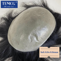 Kapillarprothese für Herren, Doppelknoten, dünne Hautbasis, 100 % natürliches Echthaar, atmungsaktives Herren-Toupet, biologisches Kopfhaut-Haarteil