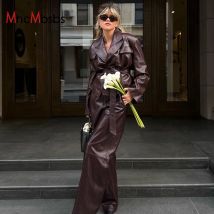 Vintage Wein rot pu Leder Frauen zweiteiliges Outfit Set elegante Langarm Schnür hemden und gerade einfache Hose 2024 neu