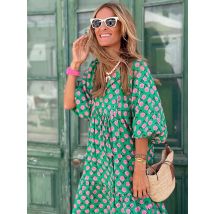 Frauen Puff Sleeve Boho Maxi Kleid Vintage Elegante Mode Lässig Druck Floral V-ausschnitt Lose Damen Urlaub Strand Party Vestidos