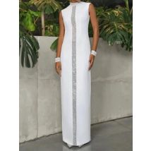 Yeezzi Damen-Abschlussball-Partykleider, stilvoll, glänzend, Stehkragen, 2022, neues ärmelloses, hinten geteiltes X-förmiges, urbanes, trendiges Bürokleid