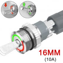 16 mm Metallknopf-Kippschalter mit Steckdose, EIN/AUS, wasserdicht, verriegelnd, LED-Anzeige, 10 A, Hochstrom, Rot, Grün, 5 V, 12 V, 24 V, 220 V