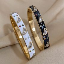 Great era Luxus eingelegte Zirkon Charm Edelstahl Armbänder Armreifen für Frauen weiß schwarz Emaille vergoldet Armband Schmuck