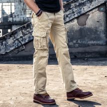 Casual Hosen Männer Gerade Bein Baumwolle Cargo Hosen Männlichen Multi Tasche Arbeit Angeln Tragen Militärischen Stil Sommer Frühling Khaki Schwarz