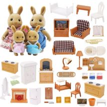 Forest Animal Family 1/12 Dollhouse Furniture Bedroom Kitchen Bathroom Set Miniature Simulation Dolls Accessories DIY Toys Girls