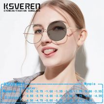 KSVEREN Round Metal Frame Photochromic Myopia Glasses Women Nearsighted Eyelasses With -0.75 -1.25 -3.25 -3.75 -4.0 -5.50 -6.00