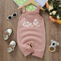 Mode Rosa Brief Stricken Neugeborenen Baby Mädchen Strampler Kleidung Frühling Herbst Winter Infant Kleinkind Outwear Overall Einem Stück Overall