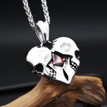 Punk Hip Hop Liebe Herz Schädel Anhänger Halskette 316L Edelstahl Mode Kreative Roten Stein Halsketten Für Männer Amulett Schmuck