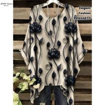 Elegantes Damen-T-Shirt mit Blumenmuster, entspannte Passform, Rundhalsausschnitt, maschinenwaschbar, nicht transparentes Material, bequeme Kleidung, lässig